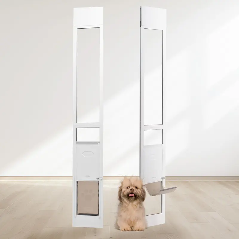 VEVOR Sliding Glass Door Dog Door for Small Dogs, 75.875"-80.6875" Adjustable Height, 8.25"x12.25" Flap, Aluminum Frame, Tempered Glass, Hinge Structure, Lockable, Easy Installation, Home Safety, Long-Lasting, Secure Entry, Fits Most Tracks#SohoChic,famil
