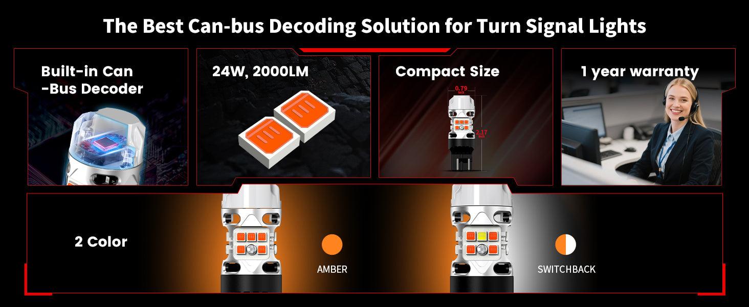 Lasfit 3157 4157 LED Turn Signal Bulbs CanBus-Ready Switchback | T3 Series,2 PCS