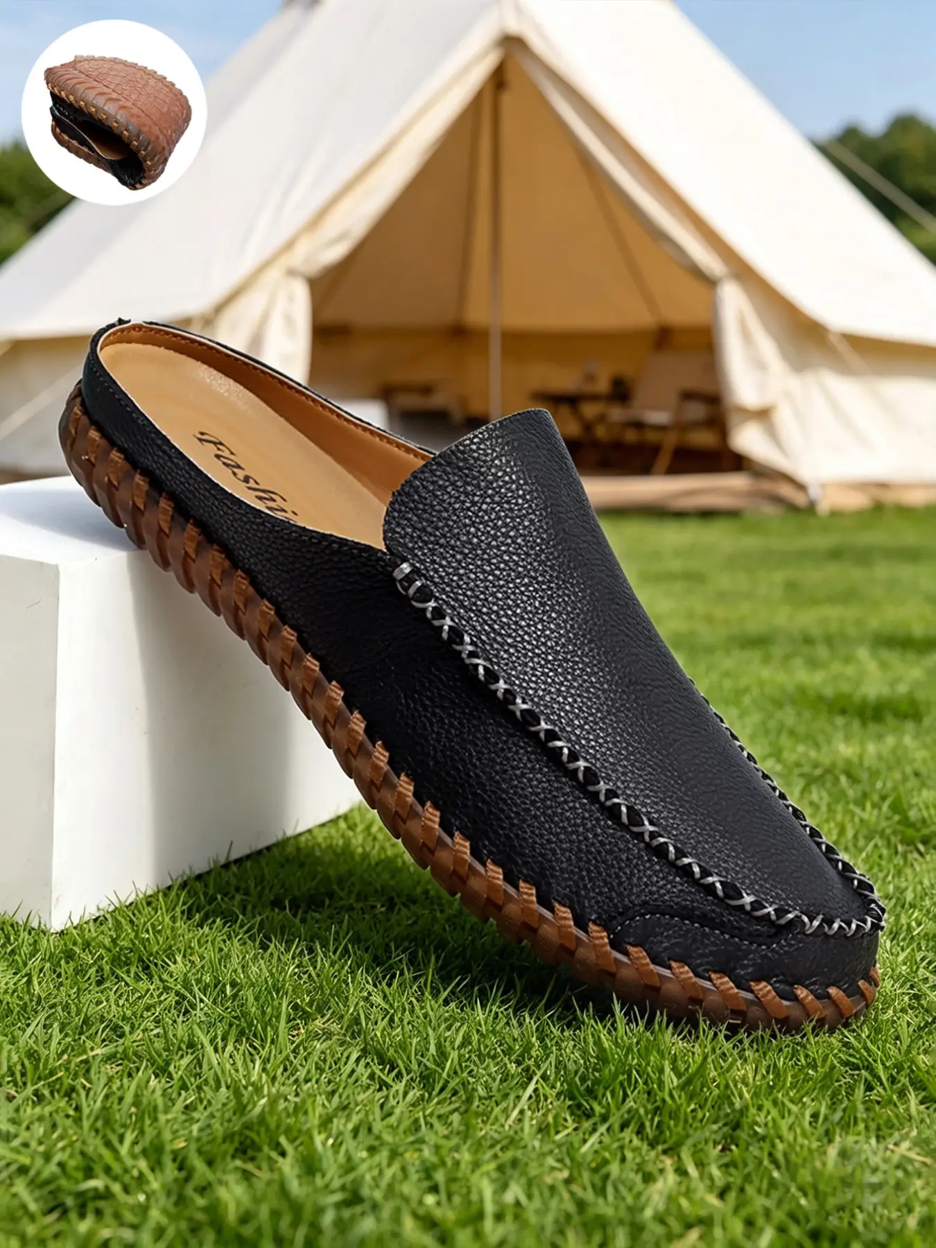 Men's Mules Breathable Lightweight Whipstitch Cowhide Leather Half Slipper Mules Backless Loafers Slip-On Flat Casual Shoes Minimalist Summer Black Brown Genuine Leather for Office Casual Wear Big Size11 12 13 14 15 Walking Shoes Footwear