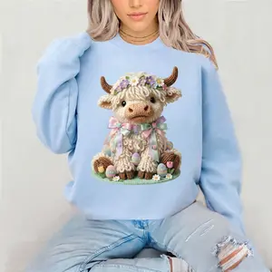 Easter Yarn Cow Crewneck Sweatshirt Gildan Everyday Style Super Soft Unisex Fit Streetwear Graphic Top warm Womenswear Casual Printed Long Sleeved Easter Religious