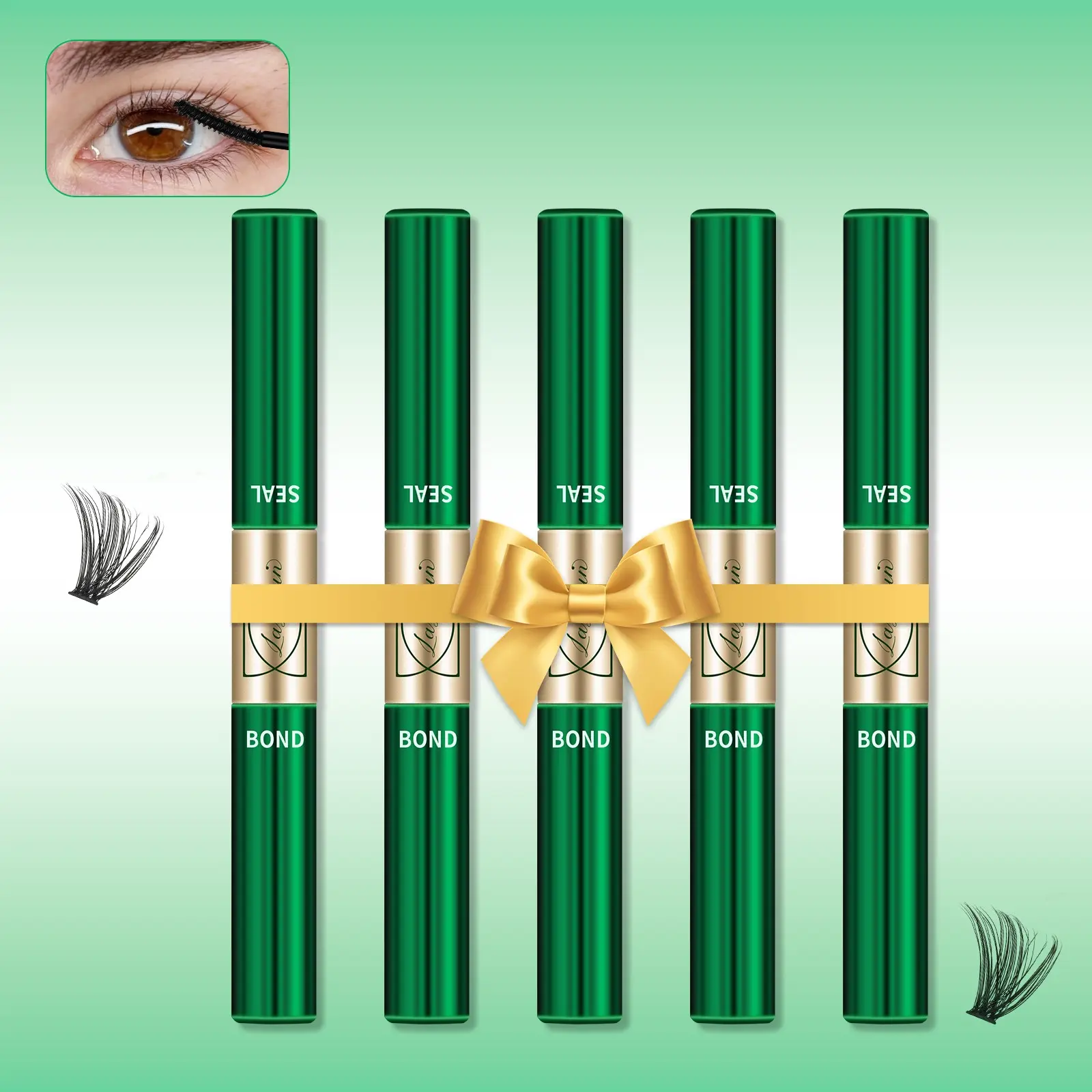 Lashsun 5 PCS Eyelash Bond&Seal Waterproof Eyelash Extension Eyelash Cluster Glue Eyelash Fixer, Eyelash Adhesive 10ml 2-IN-1 Eyelash Cluster Glue DIY Eyelash Extension At Home Makeup Eyelash Cluster Kit Glue Lash Clusters