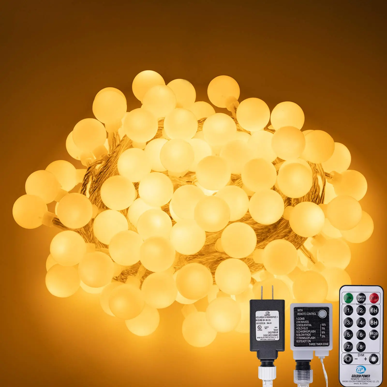#homeessentials 100 LED Globe Ball String Lights - 49 FT Warm Light Plug-in with Remote, 8 Modes, Extendable, for Aesthetic Room Decor, Garden Decor,Led Bulbs