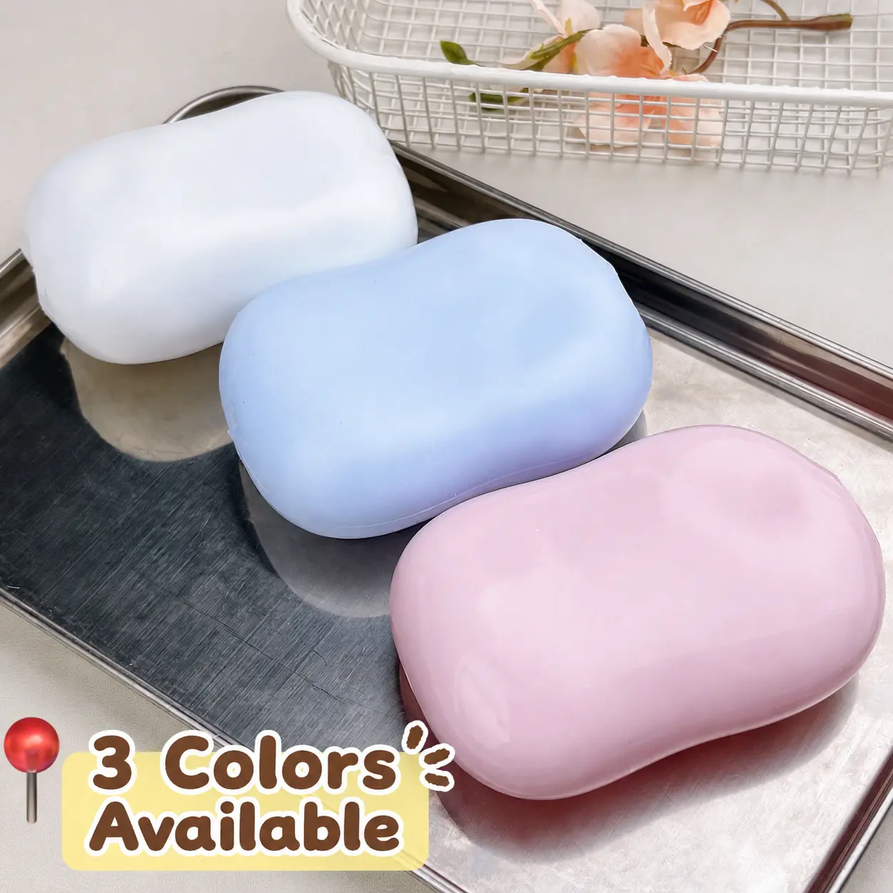 [dealsforyou]Soap-Shaped Moldable Squishy Toy, Soft TPR Reshapable Sensory Squeeze Fidget, Handheld Desk & Travel Toy, 3 Pastel
