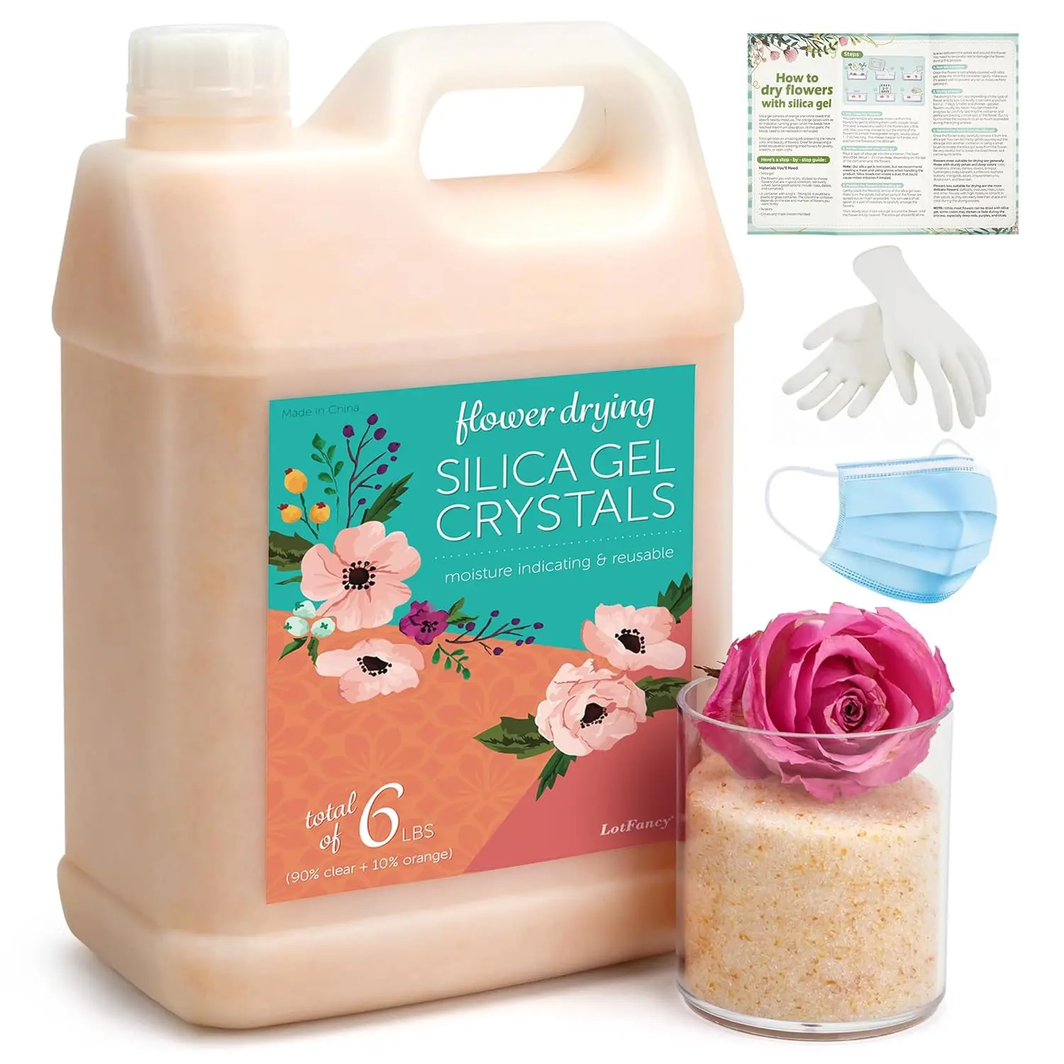 LotFancy Color Indicating Silica Gel Crystals, 6 LBS Reusable Silica Gel for Wedding Bouquet Preservation, DIY Floral Arranging Crafts Supplies