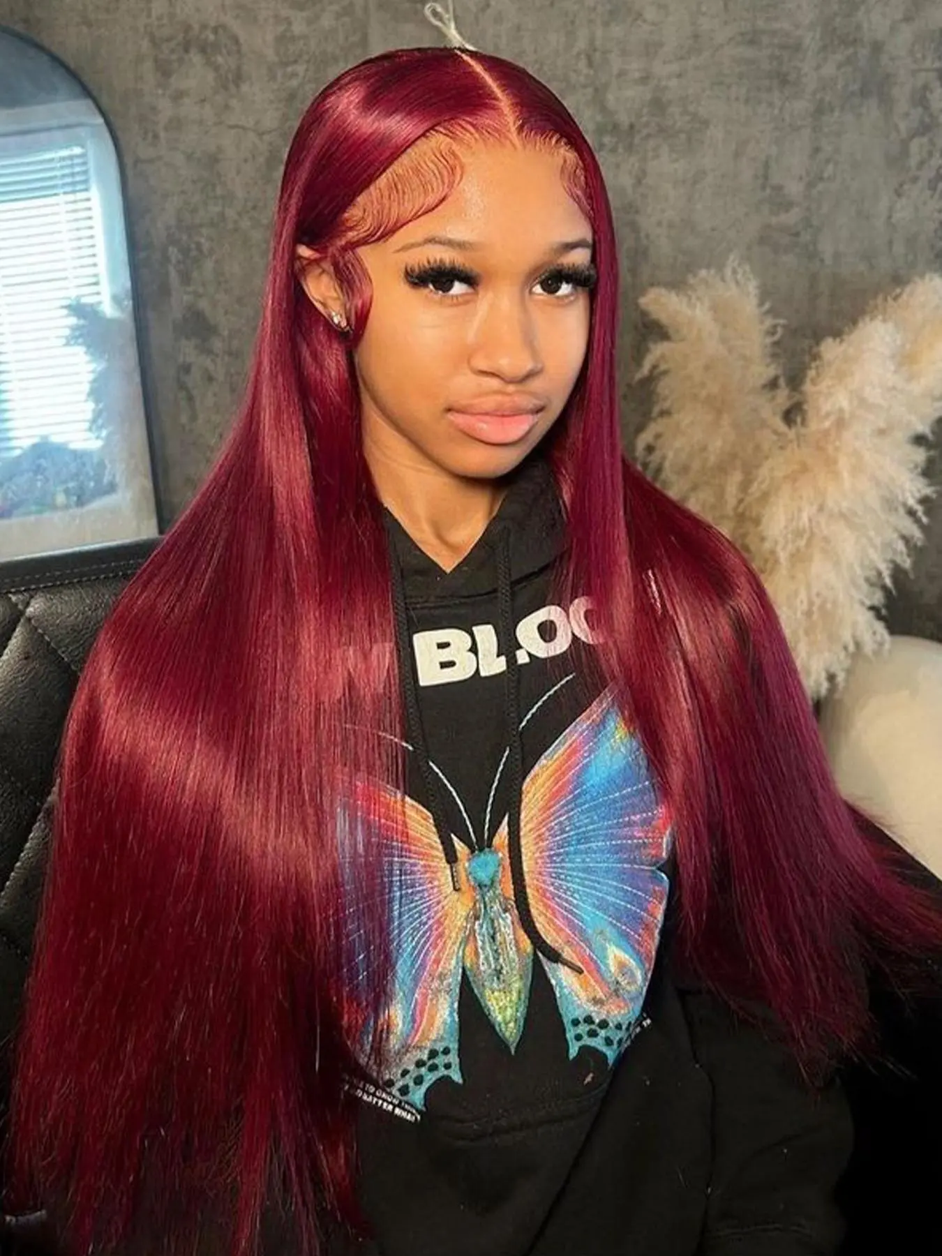 32 Inch Burgundy Long Straight Wigs for Women, Gorgeous Fluffy Wigs without Bangs, Synthetic Hair Wigs, Artificial Wig, Synthetic Lace Front Wigs for Party, Daily Use, Lace Frontal Wigs