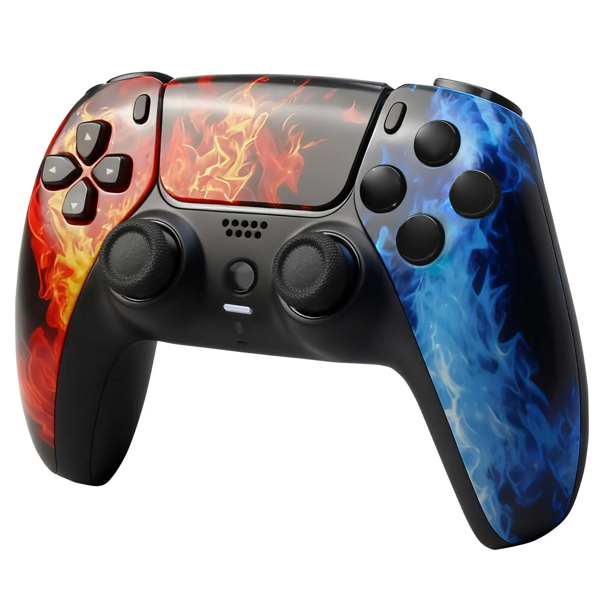 POGRIKO Wireless Controller for P5 Controller Compatible with PS5/Pro/Slim Console with Dual Vibration, 6-Axis Gyro Sensor, 3.5mmAudio Jack, Support microphone function-Ice & Fire