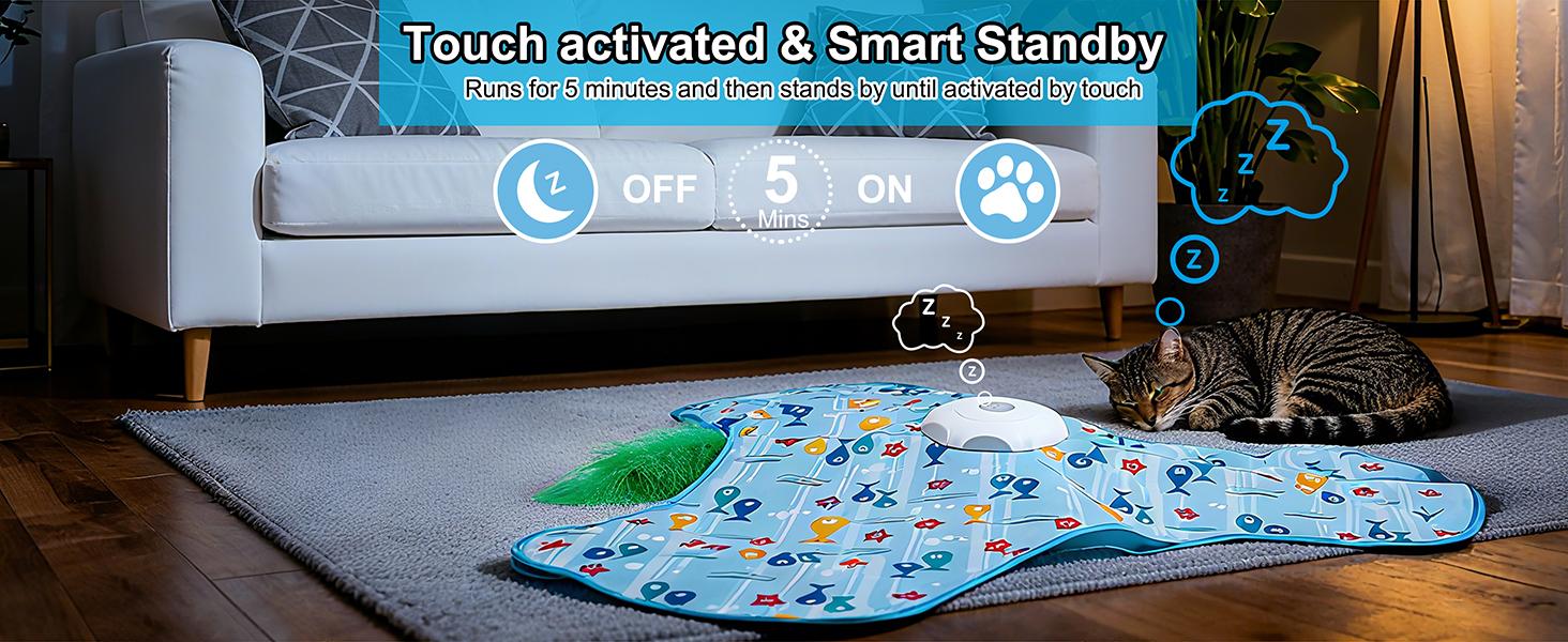 【2 Feather】Hide and Seek Cat Toys Interactive Rechargeable Moving Feathers Real Mouse Squeaky Touch Activated Exercise Toys for Indoor Cats