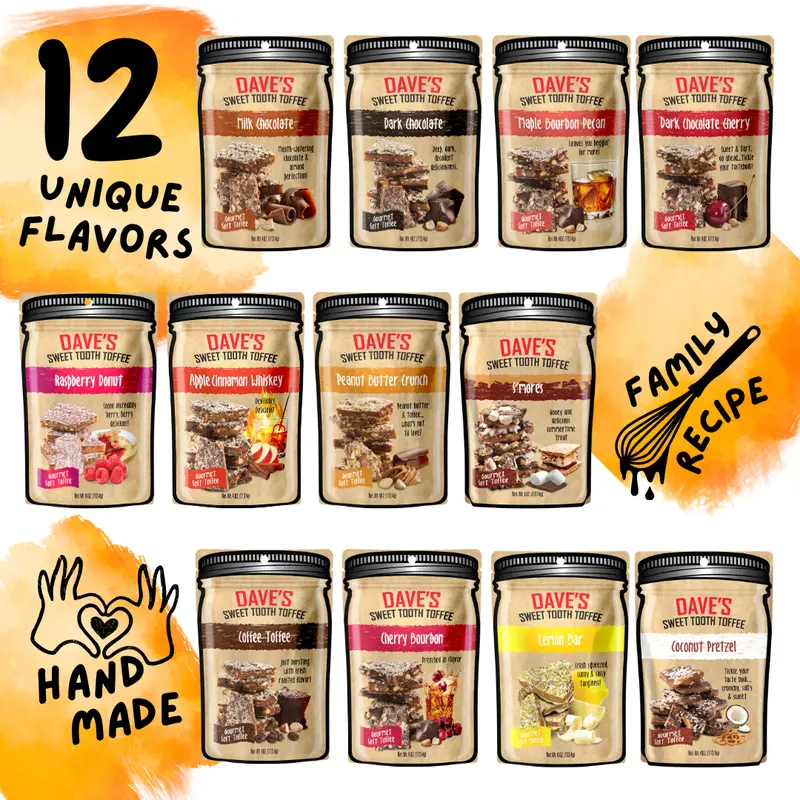 Ultimate Toffee Bundle - Dave's Sweet Tooth Chocolate Almond Toffee, Sweets & Snacks, 12 Assorted flavors
