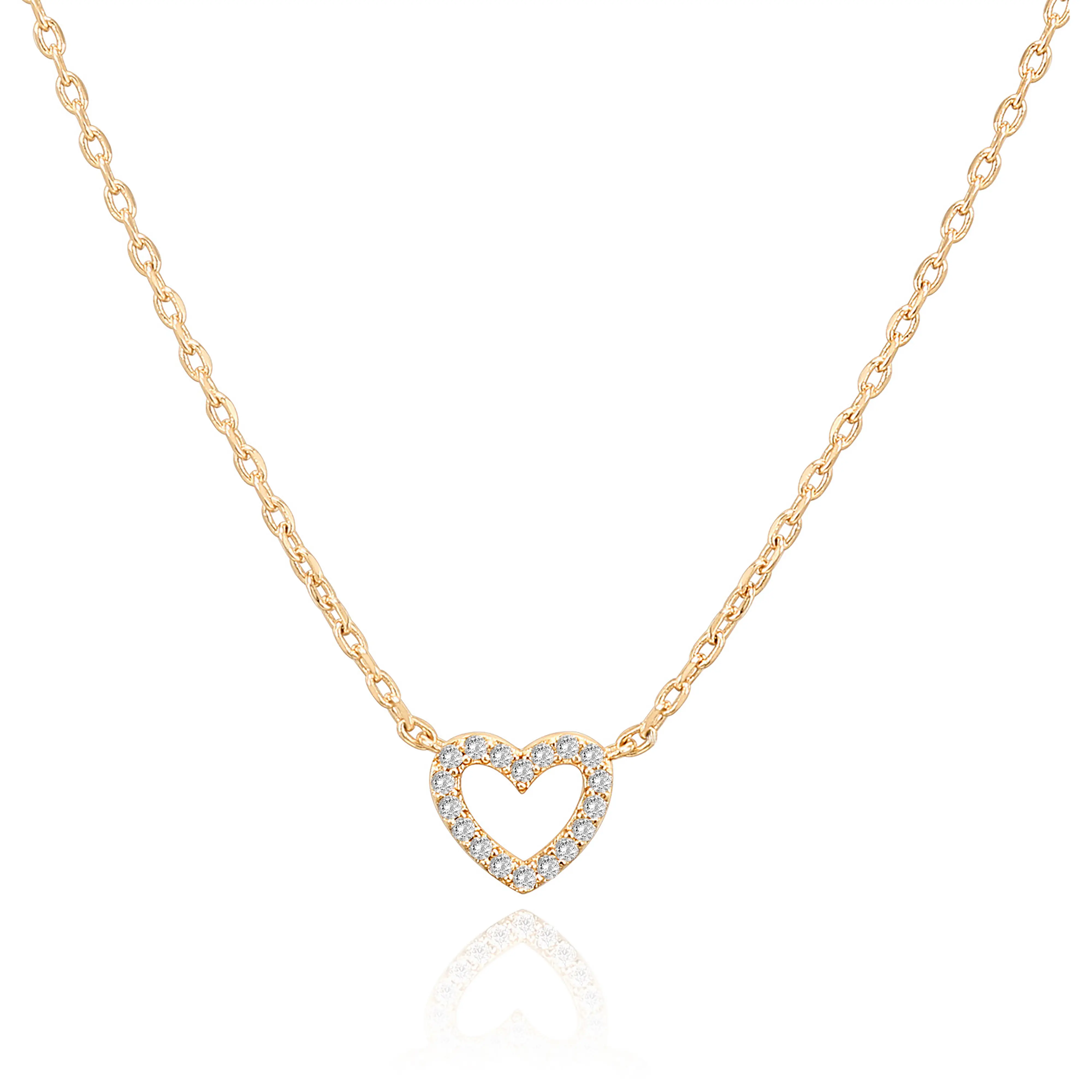 PAVOI Cubic Zirconia Heart Necklace - 14K Gold Plated Cute Dainty Love Pendant Necklaces for Women - Choker Heart Pendant Necklace Jewelry Gifts