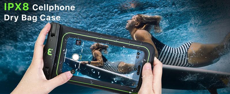 MYBAT PRO IPX8 Waterproof Transparent Protective Cellphone Pouch (Regular Size), Durable Smartphone Dry Bag with Detachable Lanyard, Universal Floating Waterproof Phone Case for Universal Phones - Black/Green