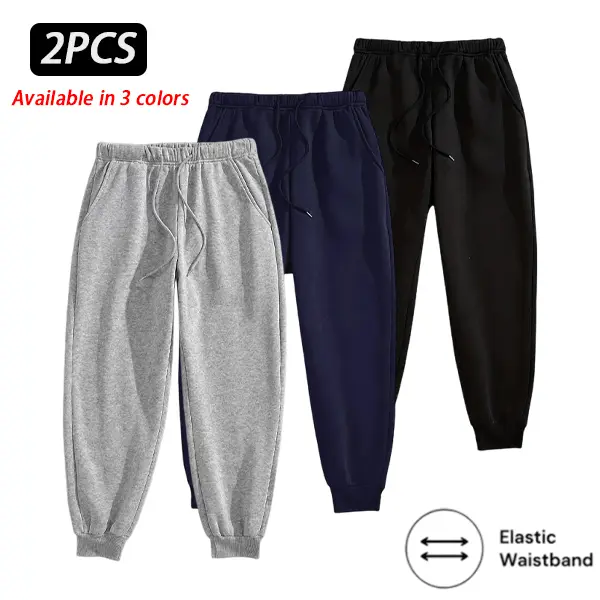 Men’s 1/2/3-Pack Basic Mid-Waist Polyester Athleisure Jogger Pants - Elastic Waist with Drawstring, Side Pockets, Ribbed Cuff, Tapered Fit, Ankle-Length Solid Colors, Casual Sport Lounge Bottoms, Everyday Jogger Pant (Black, Gray, Navy)