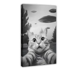 funny Cat Wall Art & Decor - Cat Themed Wall Decor - funny Wall Art for Teen Boy, Boys Bedroom Print -Kitty Pictures - Kitten Gifts for Men - Kitty Themed College Dorm Room Decor Poster - UFO Wall Decor
