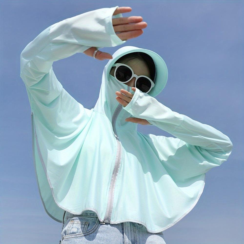 Women's sun protection hoodie, women's jacket summer sun protection clothing, outdoor hiking and cycling jacket, UV protection top, outdoor hooded mask, hooded breathable zipper jacket