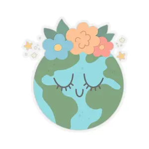 Smiling Earth with Flower Crown Sticker | Kiss-Cut Sticker