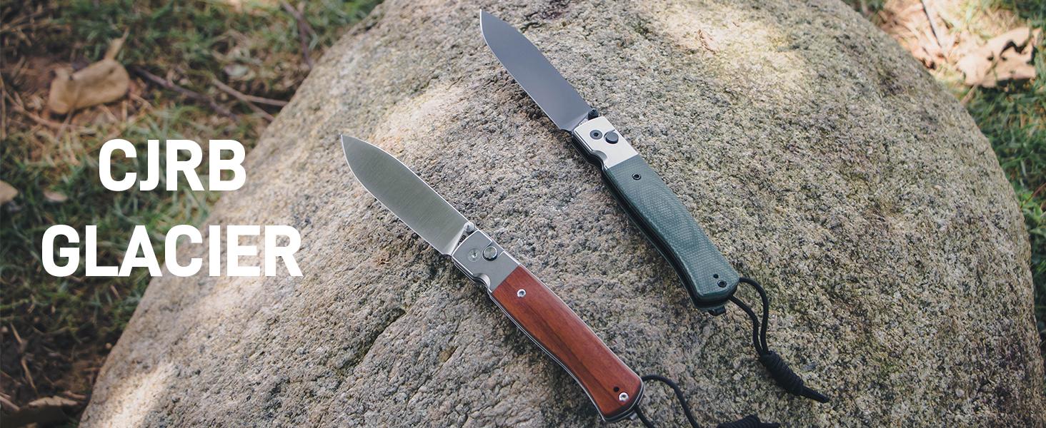 CJRB Glacier Pocket Knife, 3.54'' AR-RPM9 Steel Blade EDC Knife with Micarta Handle for Men Women Camping Hiking Survival