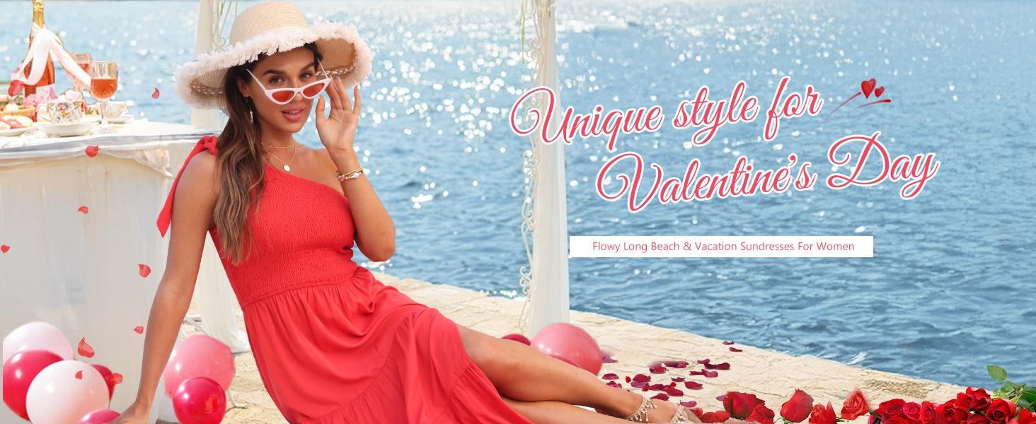 MEROKEETY Women's Summer One Shoulder Sleeveless Knot Smocked Midi Dress Split Tiered Flowy Dresses