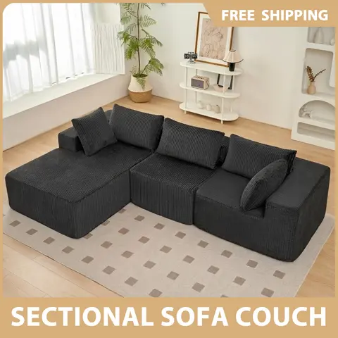 【Sectional Sofa Couch】Sweetcrispy L-shaped Modular Sectional Sofa, Compressed Corduroy Fabric, Modern Style Living Room Sofa Bed, Space-Saving Recliner Design - Convertible Corduroy Sectional Sofa, Corduroy Upholstered Sectional, Modular Sofa Set