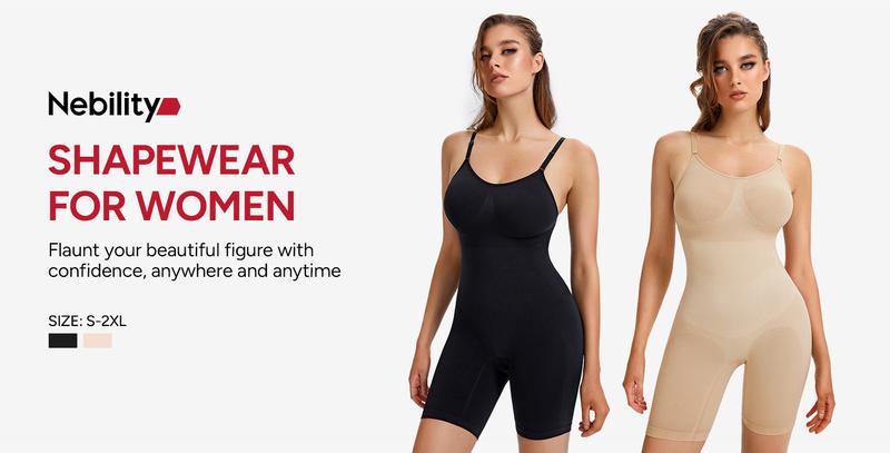 [Live Now] Nebility Women's Seamless V-Neck Bodysuit Shapewear - Full Body Stretchy & Breathable Faja, Tummy Control Compression, Basic Black Minimalist Womenswear Black(Upgraded)