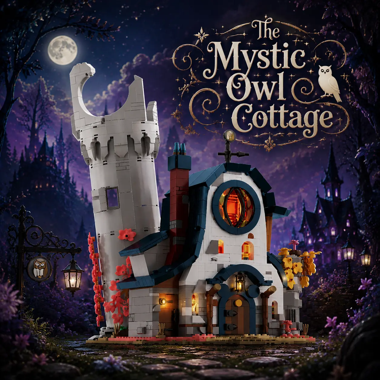Mystic Owl Cottage Magic Castle Collectible Buildable Brick Kit - 1410 Pieces, DIY Assembly, Detailed Interior Rooms, Fantasy Wizard Cottage Vibe, Architecture Model Enthusiasts, Ideal Gift for Adults sohochic