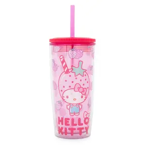 Sanrio Hello Kitty Strawberries Plastic Tumbler With Lid and Straw | 20 Ounces