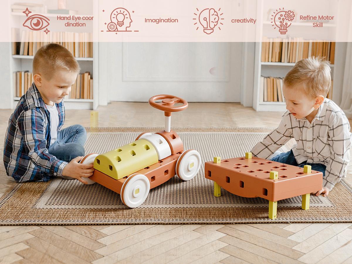 MOREFEEL 41PCS DIY Jumbo Building Blocks for Kids 3+ Year Old Fun Creative Stacking Blocks Toddler Developmental Play Toy Set Safe Educational Material Gift Ready Packaging for Boys & Girls - Car