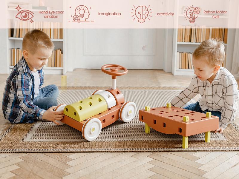 MOREFEEL 41PCS DIY Jumbo Building Blocks for Kids 3+ Year Old Fun Creative Stacking Blocks Toddler Developmental Play Toy Set Safe Educational Material Gift Ready Packaging for Boys & Girls - Car