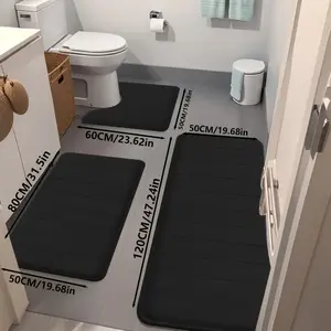 [Non-Slip Mat] 3pcs Non-Slip, Soft Bathroom Mat Set |     Quick-Drying, Absorbent Bath Rug for Luxury Bathroom Flooring Accessories