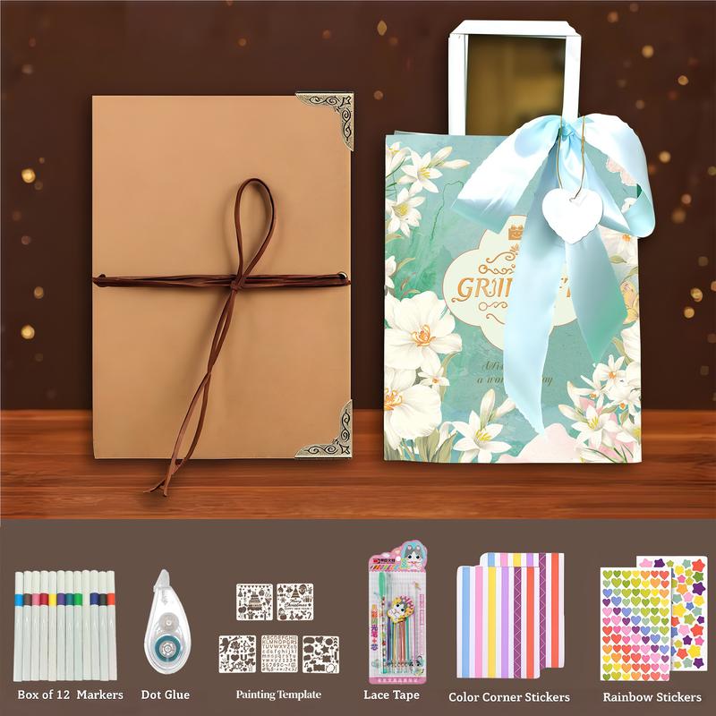 99+ Inch Accordion Foldable Scrapbook Album - Preserves Memories, for Weddings, Travel, Lovers, Friends, Graduation, Anniversary, Family | DIY Craft Kit with Markers, Stickers, Dot Glue & Gift Bag