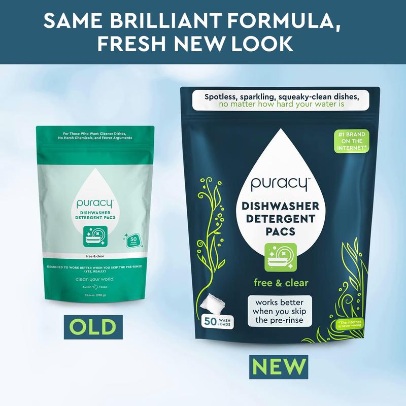 Puracy Natural-Based Dishwasher Detergent Cleaner Tablets, Suitable for Your Home (Free & Clear, 50 Count)