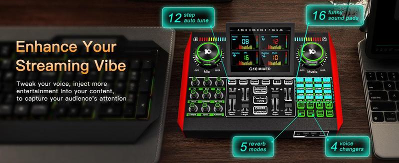 Tenlamp G10-BM800 Sound Card Kit, Custom Sound Effects, with Condenser Microphone, for Live Streaming, Gaming, Singing Podcast Equipment, 2-Level Noise Reduction, Computer Audio Mixer#fathersdaygift