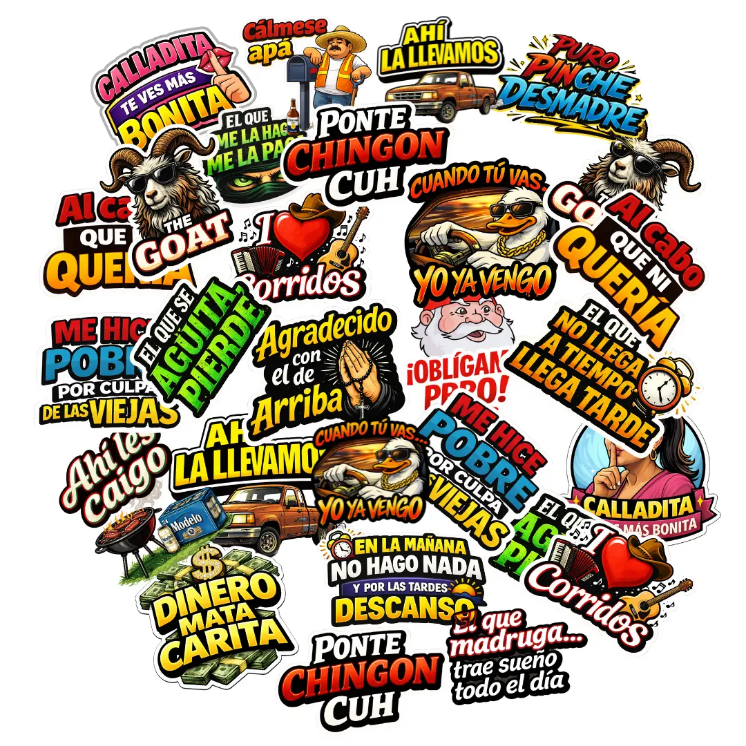 Vol. 3 Funny Spanish Phrases Mexican Parody Die-Cut 28 PACK for Laptops Car Bumpers Flat Surfaces Tool Boxes Lunch Boxes