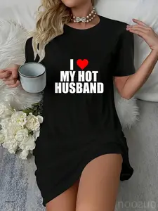 I Love My Hot Husband Hot Dad Red Heart Hot Hubby Funny Wife Casual Dress