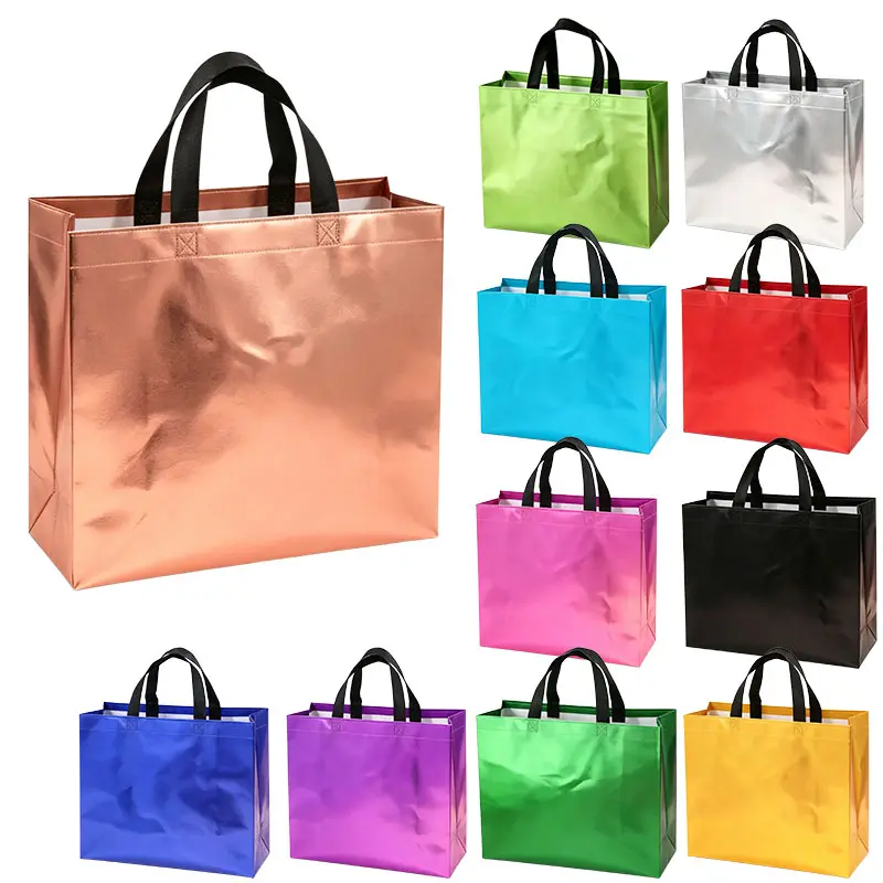 11pcs Large Glossy Reusable Gift Bags for Business, Happy Birthday & Holiday Christmas Party Gift Wrapping, Office Stationery Supplies, Vivid Colors, Waterproof Non-Woven Fabric, Foldable Space-Saving