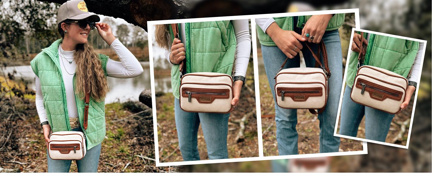 Wrangler Crossbody Bag for Women Multi Pocket Crossover Bag with Card Slot