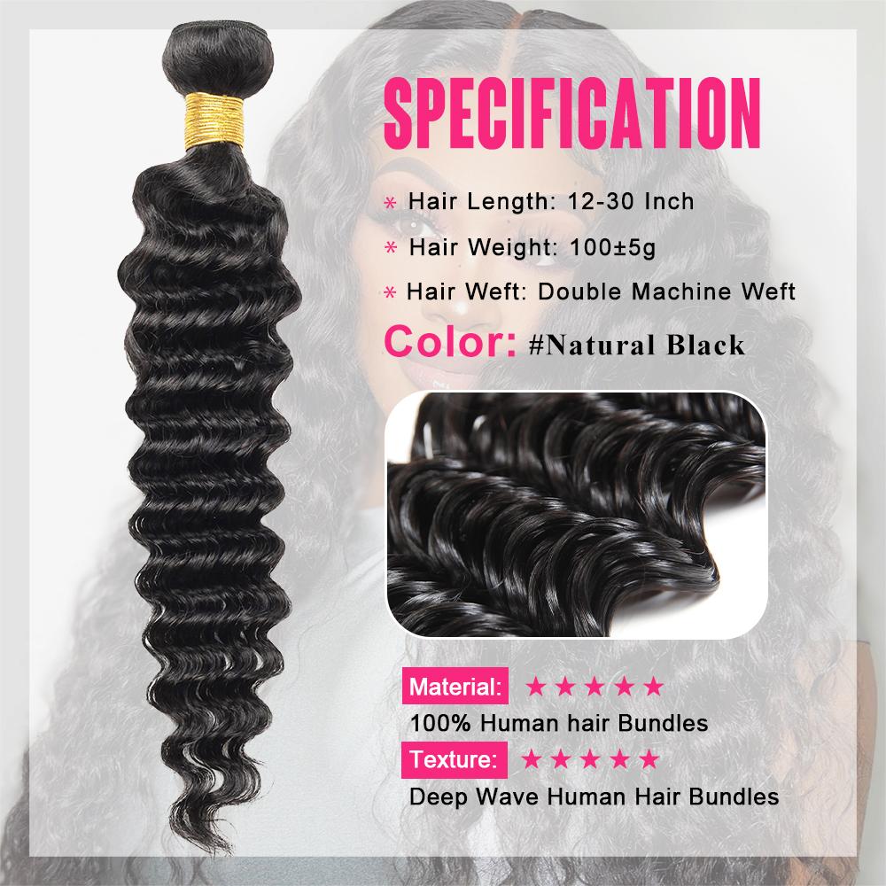 Deep Wave Hair 3 Bundles Brazilian Virgin Human Hair Weave Quick Weave