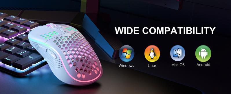 2.4G Wireless Mouse with RGB Backlit 6-Button 3-Speed DPI Type C Rechargeable Ergonomic Honeycomb Design Gaming Mouse
