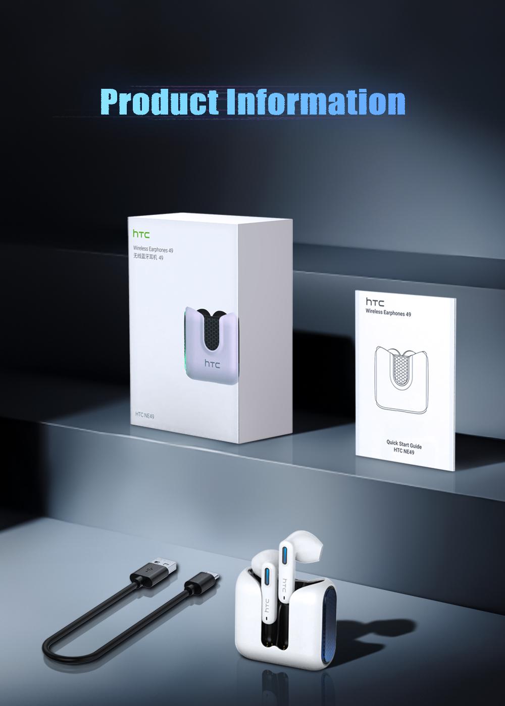 HTC NE49-ai translation headset Bluetooth headset (6.0), charging box, IPX5 waterproof, 35 hours of charging box life, built-in microphone.