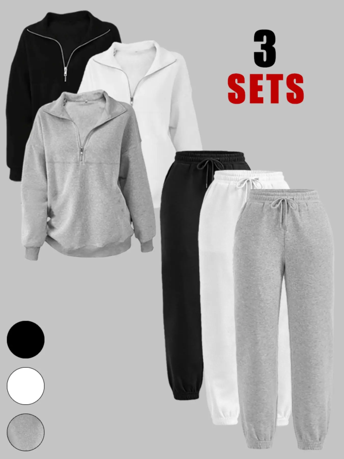 Women's Fashion Loose Fit Zipper Hoodie Pullover and Drawstring Sweatpants Set Outfit Clothes, Casual Long Sleeve for Fall & Winter, Elastic Womenswear