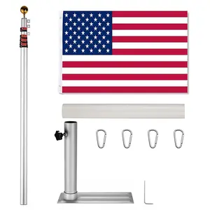Yescom Aluminum Telescopic Flag pole Wheel Stand Set 25'