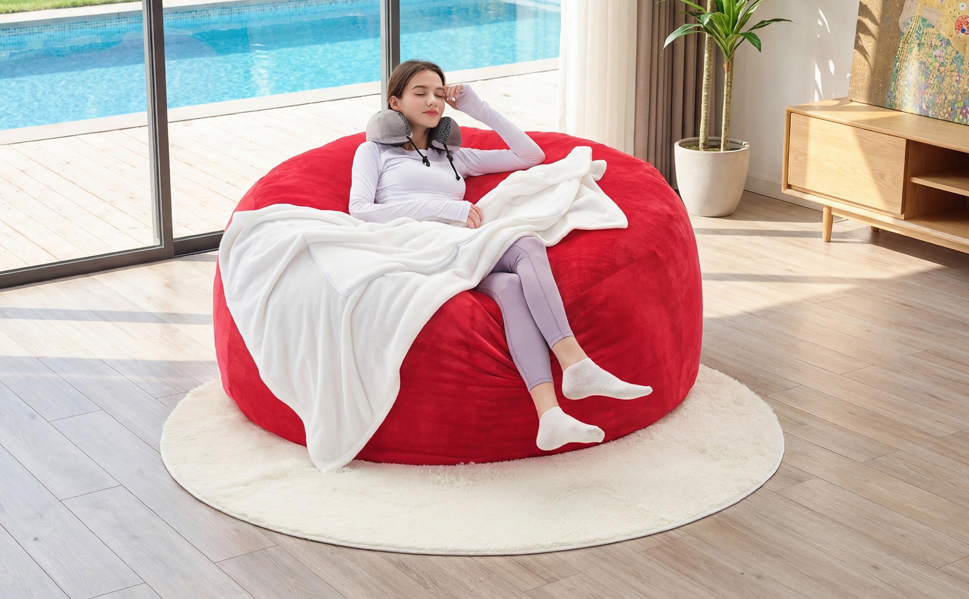 3FT/4FT/5'FT/Jumbo(with Filler) bean bag Lazy sofa beanbag Chair Ship Free High-Rebound Memory Foam Furniture Flannel Cover Removable