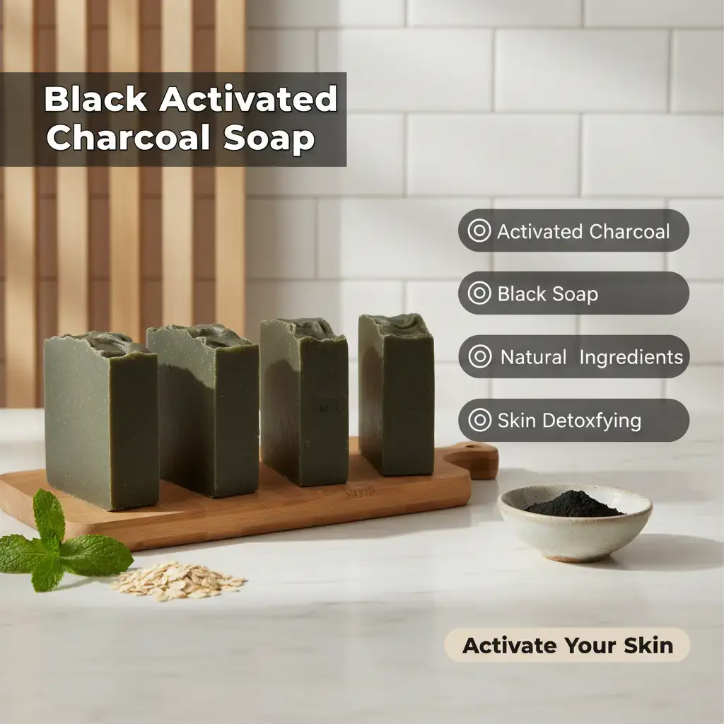 Handcrafted Activated Charcoal Soap Bar, Detoxifying Body Cleanser with Shea Butter, Olive & Rice Oil - Peppermint Scent, 4-4.5 oz, Body Care, Fragrance, Coconut, Handmade Soap, Long Lasting, 127G, Natural Oils