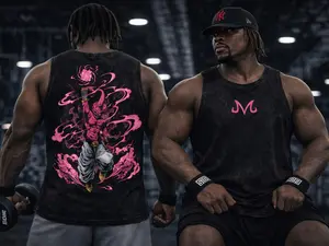 Majin Buu Vintage Washed Oversized Tank Top T-Shirt Hoodie Sweatshirt –BDZ Anime Graphic Gym Shirt, Heavyweight Cotton Streetwear