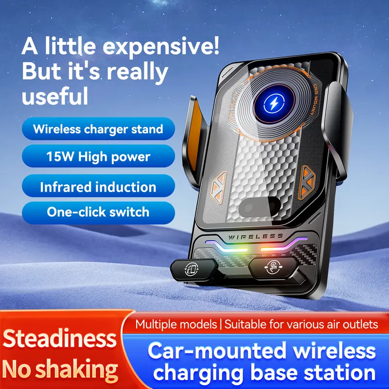 Car Phone Holder,  15W Wireless Charger >A Car Phone Holder, 360° Rotate & Multi-angle Adiustment Car  Mount Smartphone Cellphone Stand magnetic pro Springtok