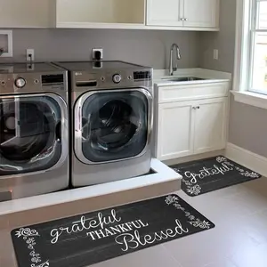 LOKHOM Grateful Thankful Blessed Liquid Proof Rug Runner Set 2-Piece Non-Slip Cushioned Kitchen Mats for Hallway Laundry Room Durable Waterproof Home Decor Doormat Home Decor