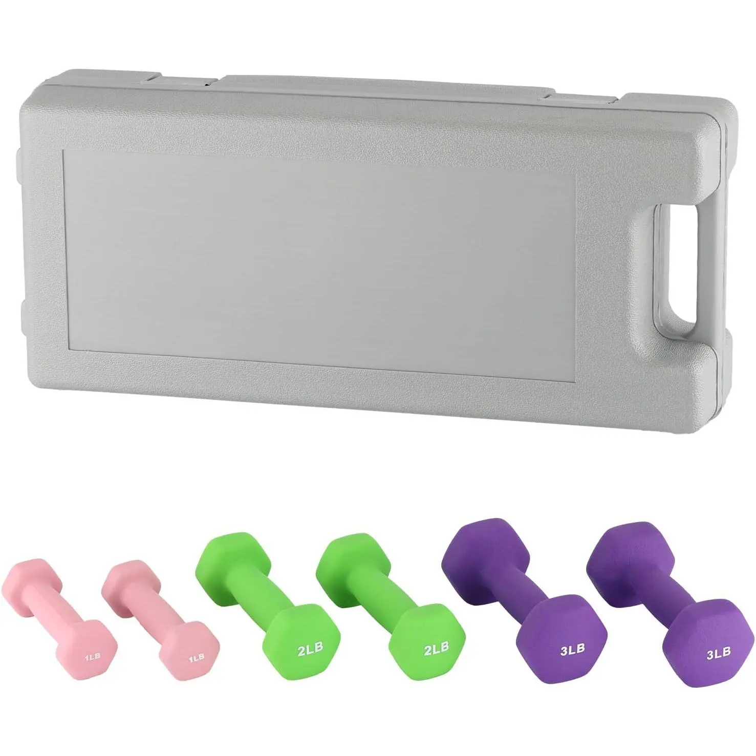 Hex Neoprene Coated 1lb Dumbbell Sets - Home Gym Equipment with Anti-Slip Grip, Ergonomic Design, Space-Efficient Storage Box-Rack, Multiple Pairs for At Home Gym Arm Toning, Dumbbells