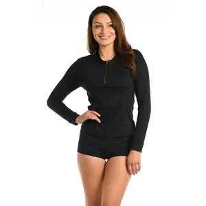 Island Goddess Half Zip Rashguard w/ Cups - Black - FINAL SALE