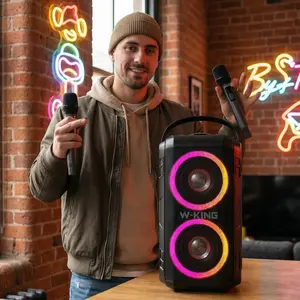 W-KING 180W Portable Party Speaker, Dual Microphones 80W Bass 4 Drivers, Wireless Audio for Gaming/Trucker/Record Player