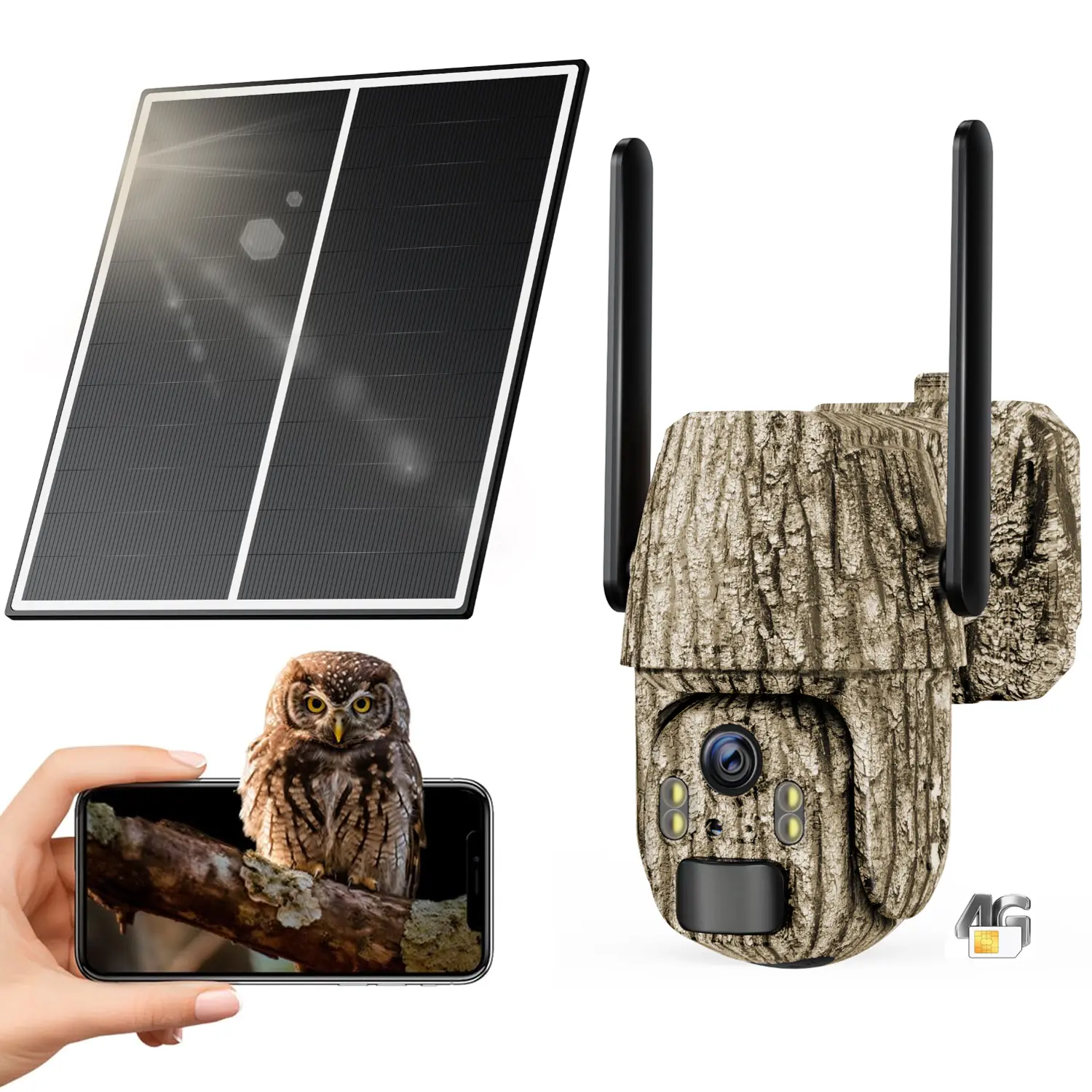 4G LTE Cellular Trail Camera, Solar-Powered Rechargeable Wildlife Scouting Cam with 2K HD Live View, 360° Panoramic View, 0.2s Fast Motion Detection, IP66 Rated, Mobile App Control, Eco-Friendly Energy