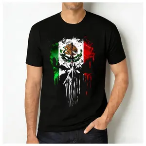 3D Skull & Mexican Flag Print Tee - Halloween Breathable Summer T-Shirt, Round Neck Regular Fit, Outdoor Machine Washable Shirt
