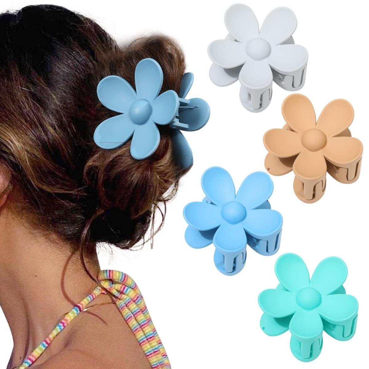 AWAYTR 4Pcs/Set Flower Hair Clip Nonslip Strong Hold Hair 3 Inch Matte Small Flowers Claw Clips for Women Girls